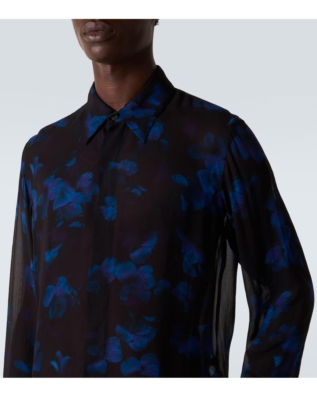 Dries Van Noten Blue Sheer Floral Shirt for men