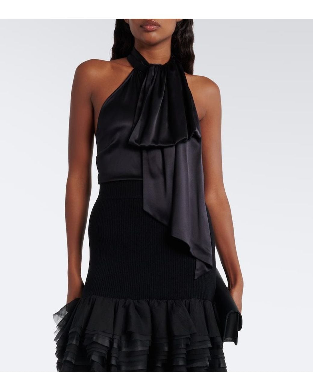 Nina Ricci Black Silk-Blend Satin Top