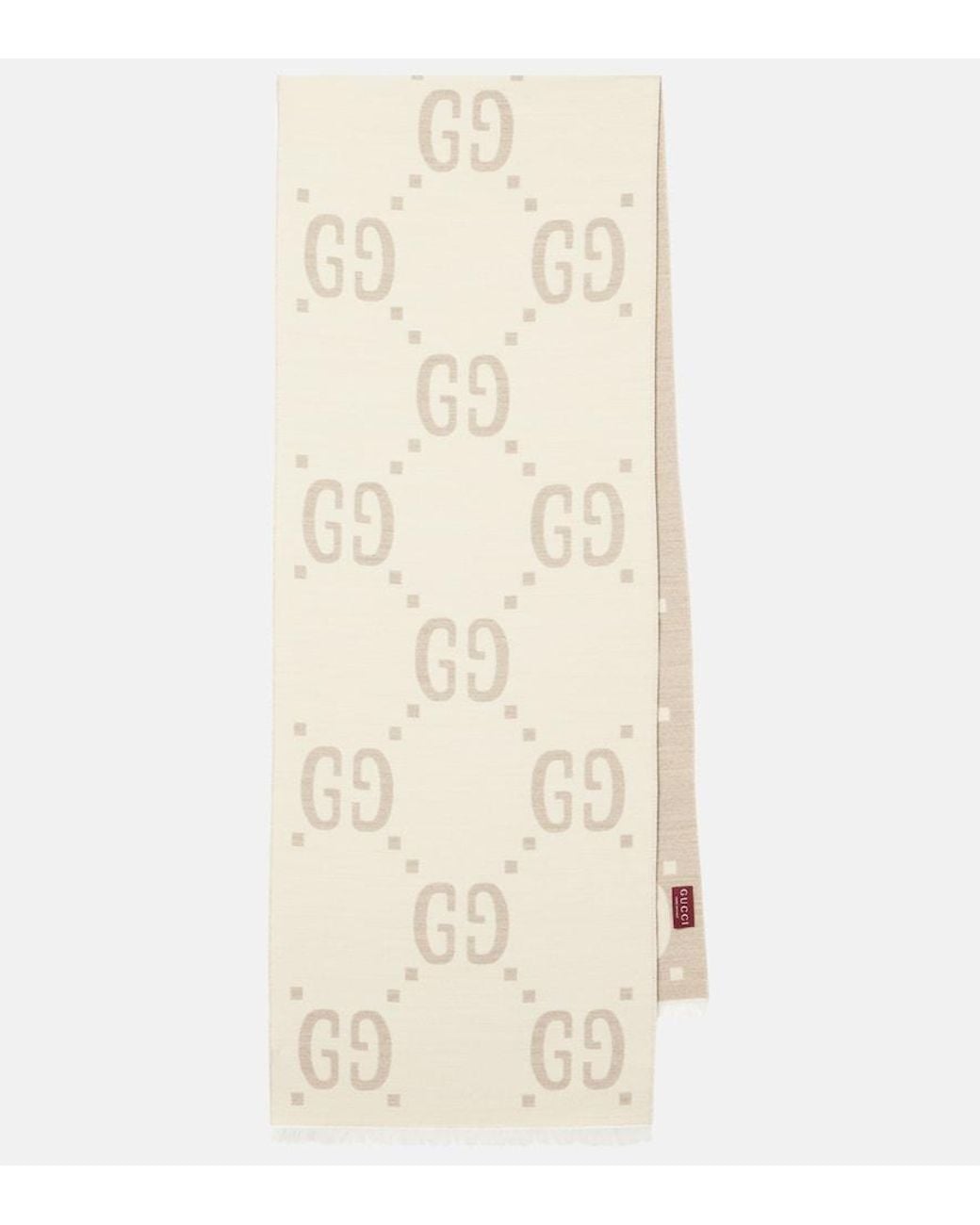Gucci Natural Gg Wool And Silk Scarf