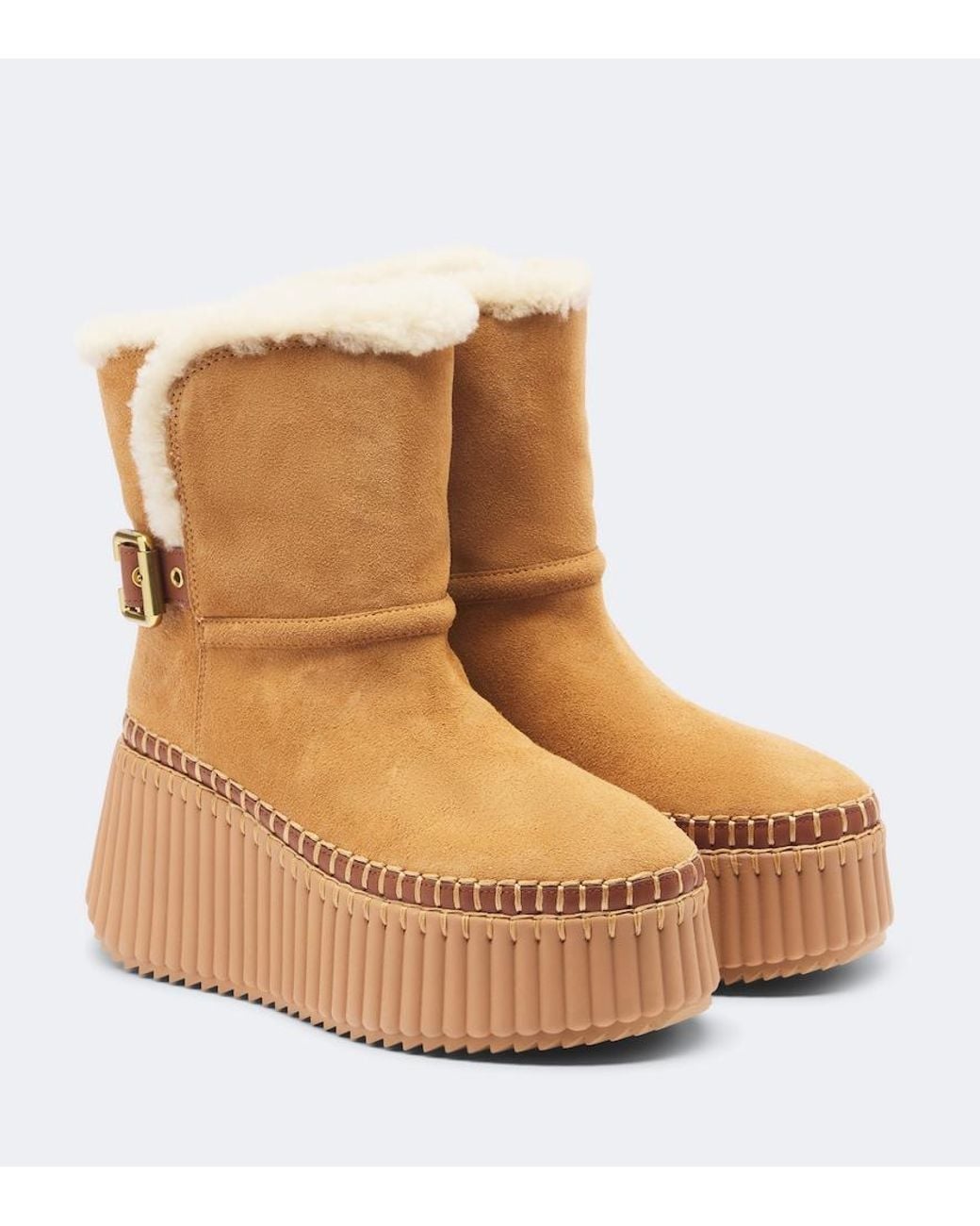 Chloé Brown Nama Suede Platform Ankle Boots