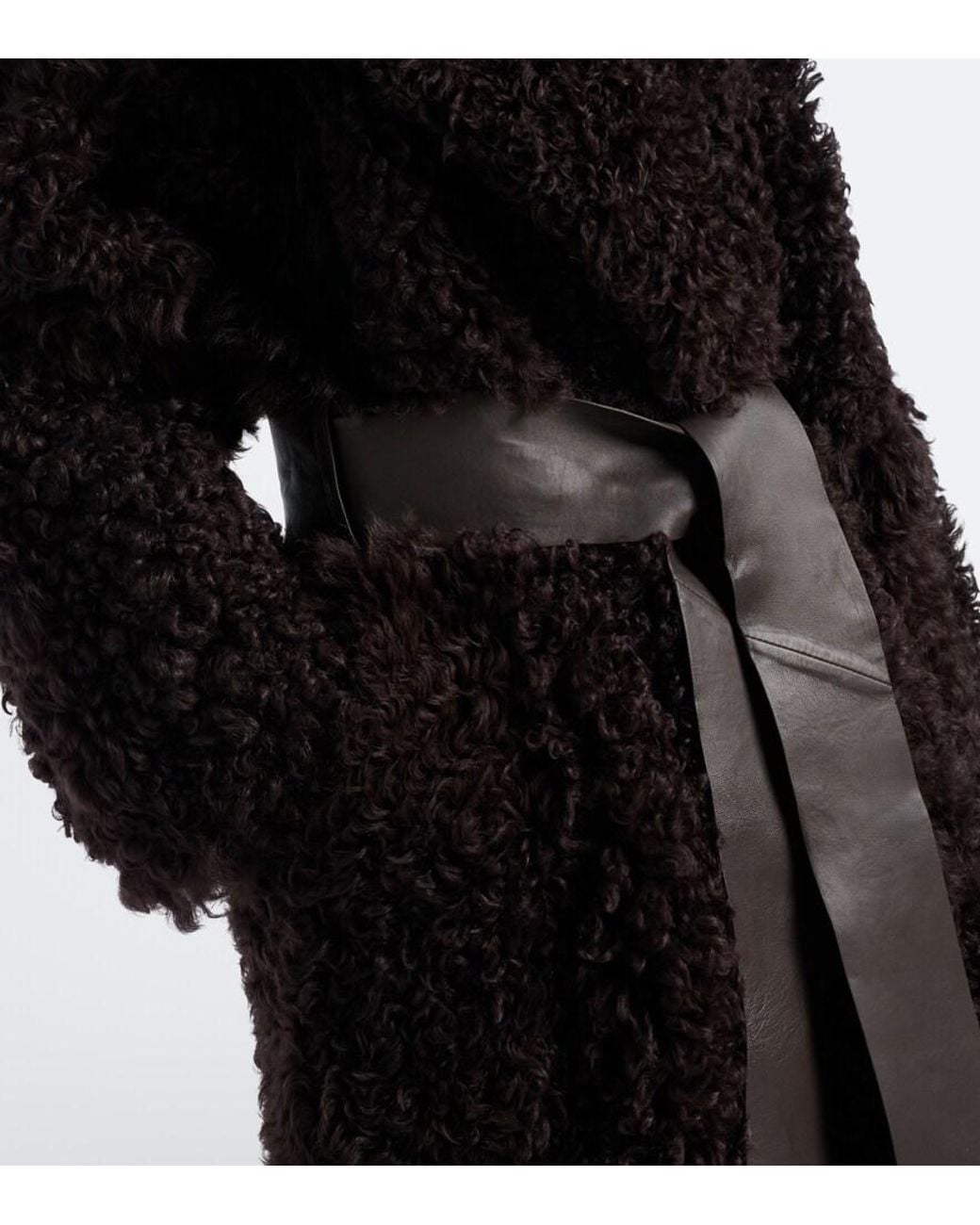 Joseph Black Magnus Leather-Trimmed Shearling Wrap Coat