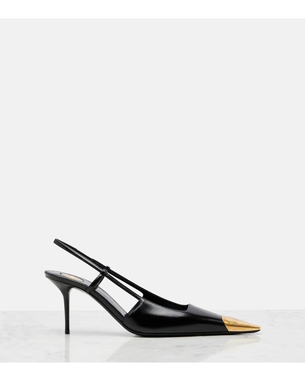Saint Laurent Black Jeanne 75 Leather Slingback Pumps