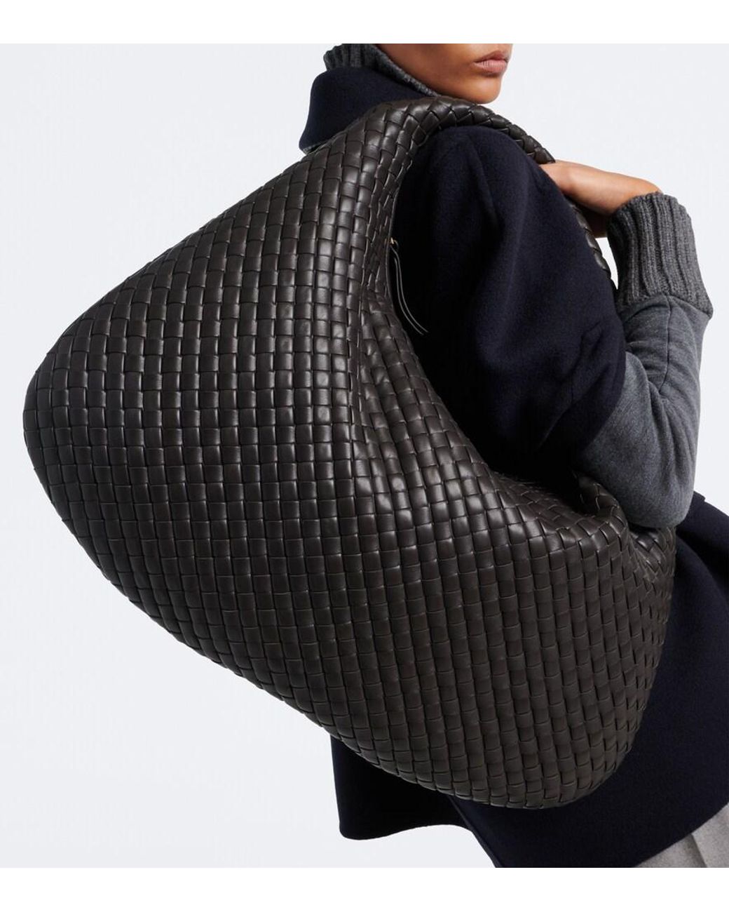Bottega Veneta Black Maxi Veneta Intrecciato Leather Shoulder Bag