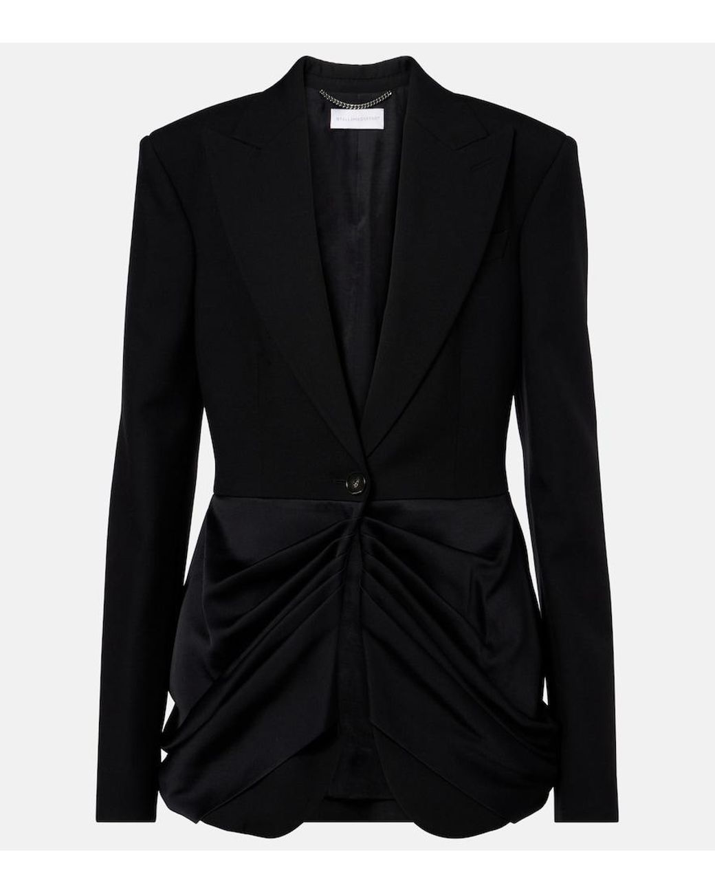 Stella McCartney Black Draped Satin-Trimmed Wool Blazer