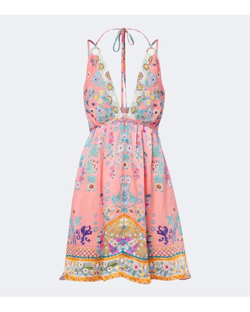 Camilla Pink Floral Embellished Silk Minidress