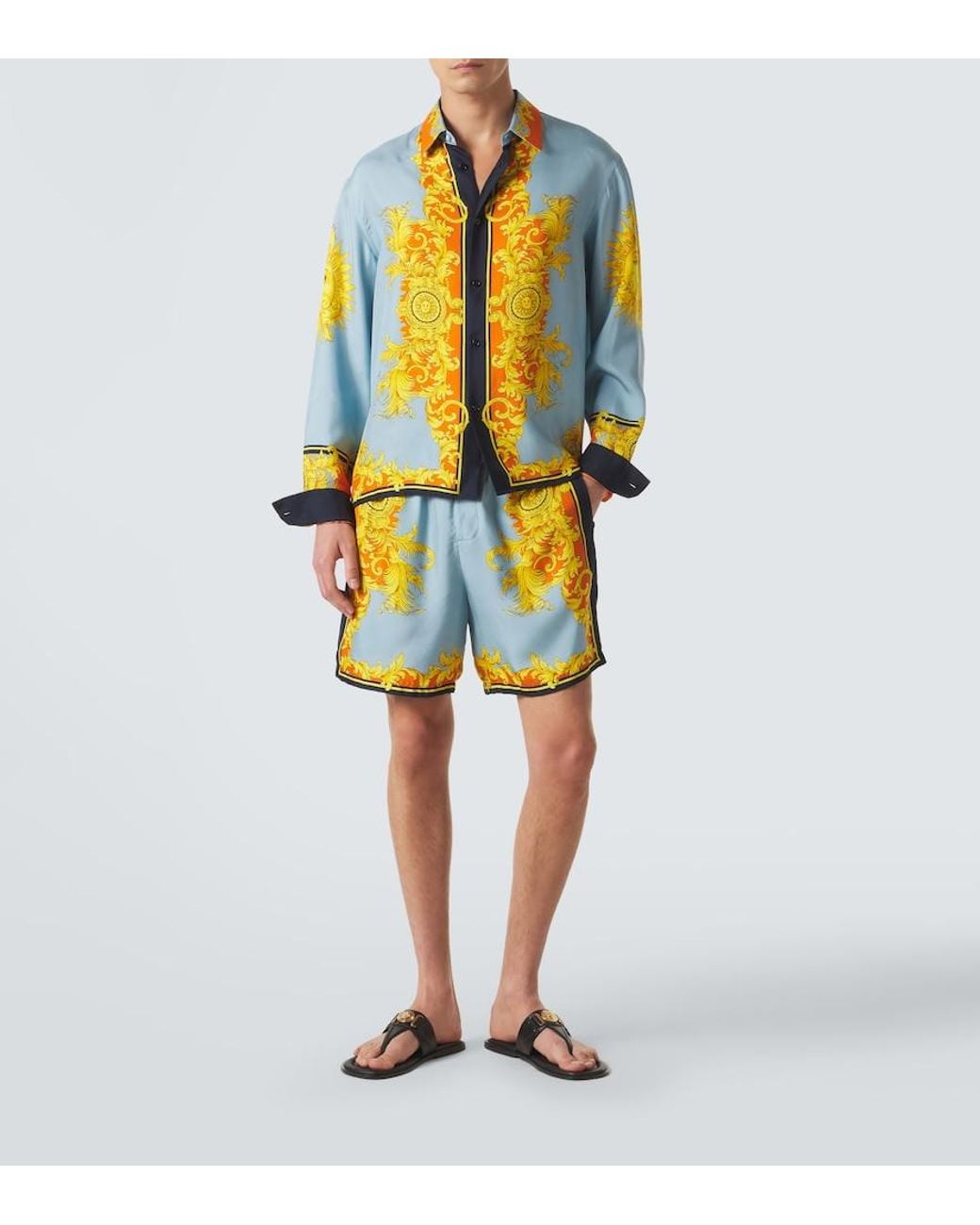 Versace Blue Printed Silk Shirt for men