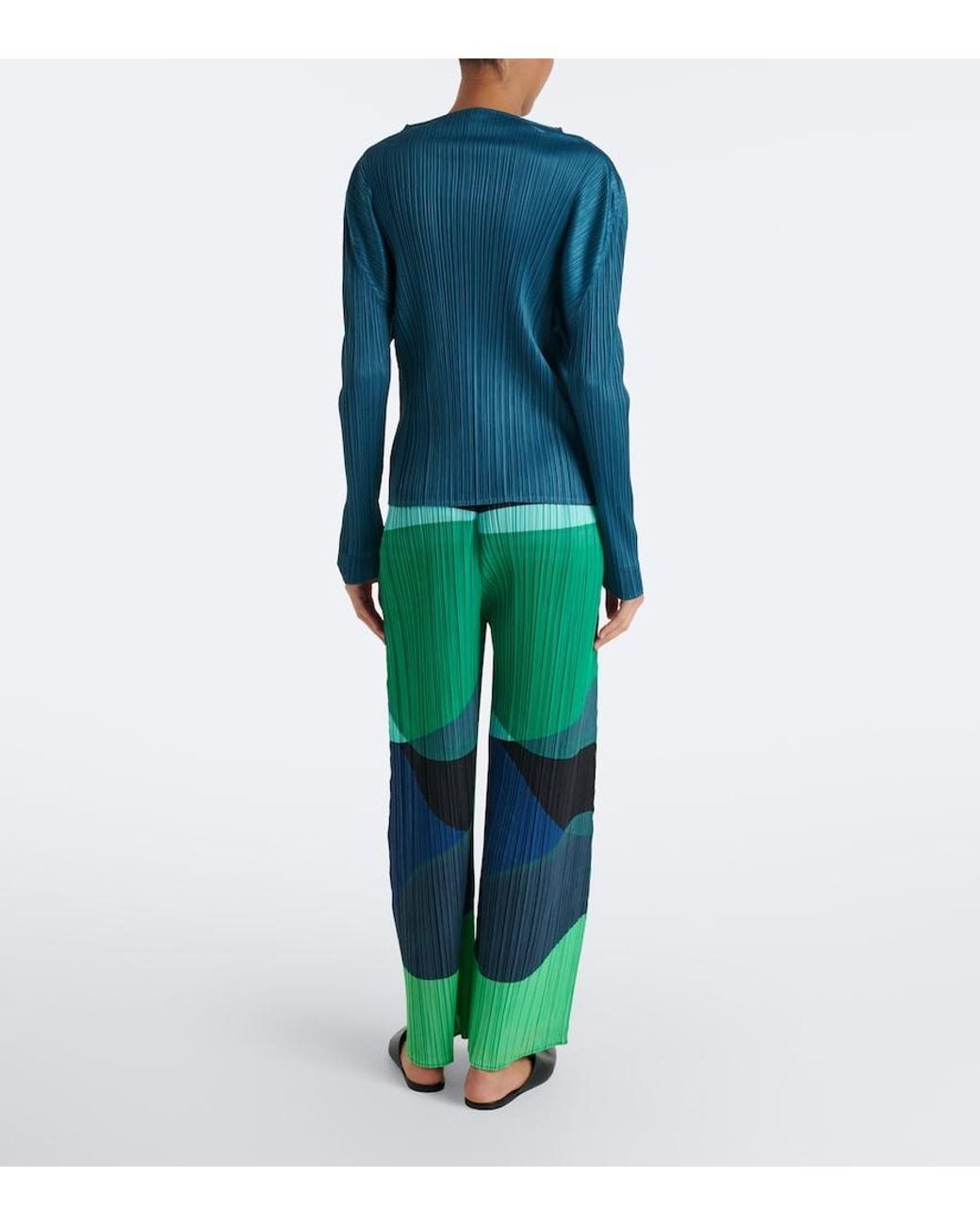 Pleats Please Issey Miyake Green Orbit Pleated Wide-Leg Pants