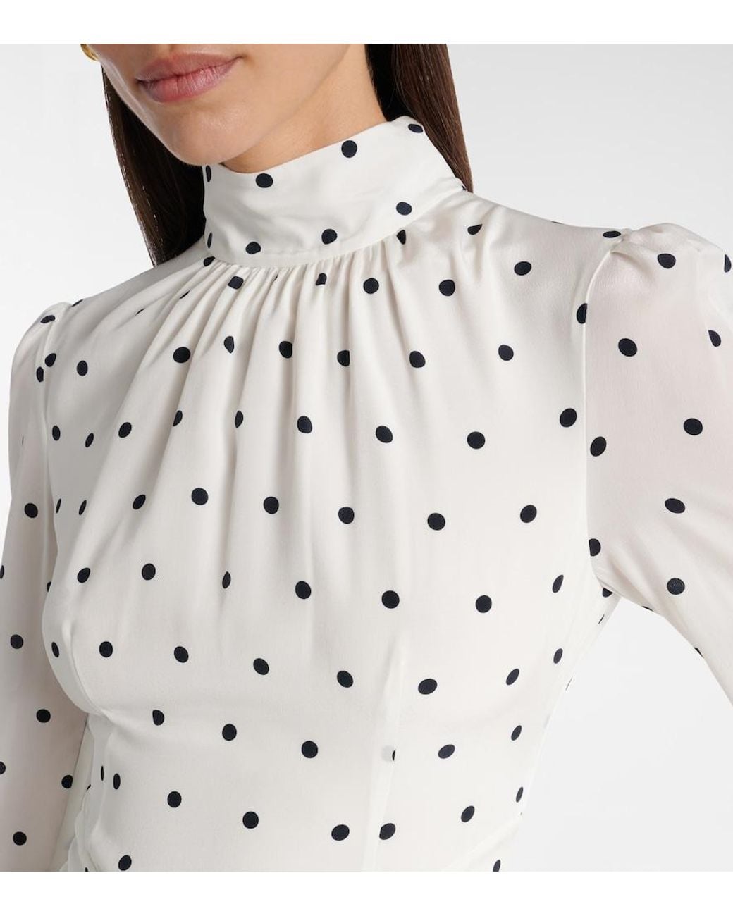 Alessandra Rich White Polka-Dot Silk Midi Dress