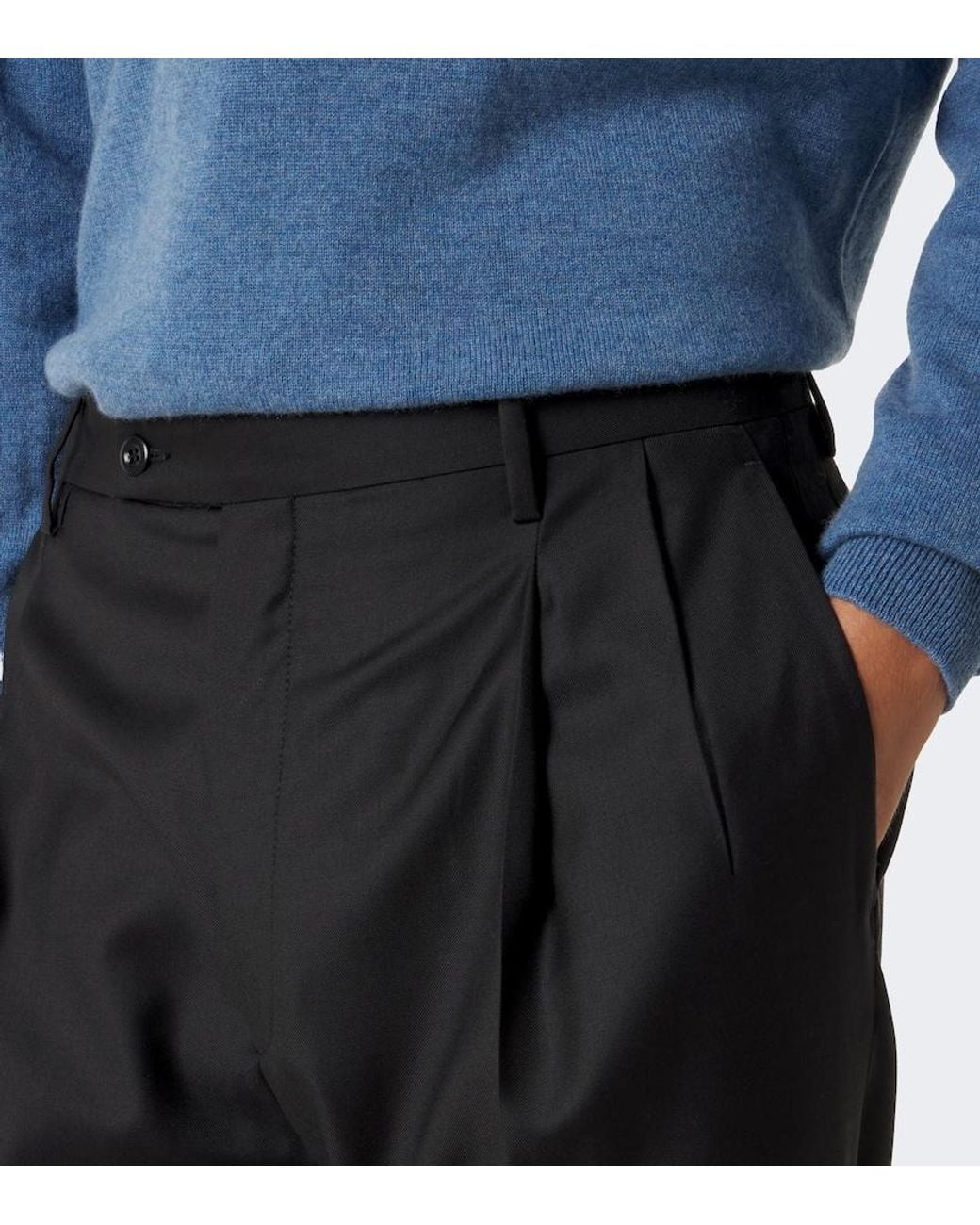 Rubinacci Black Virgin Wool Wide-Leg Pants for men