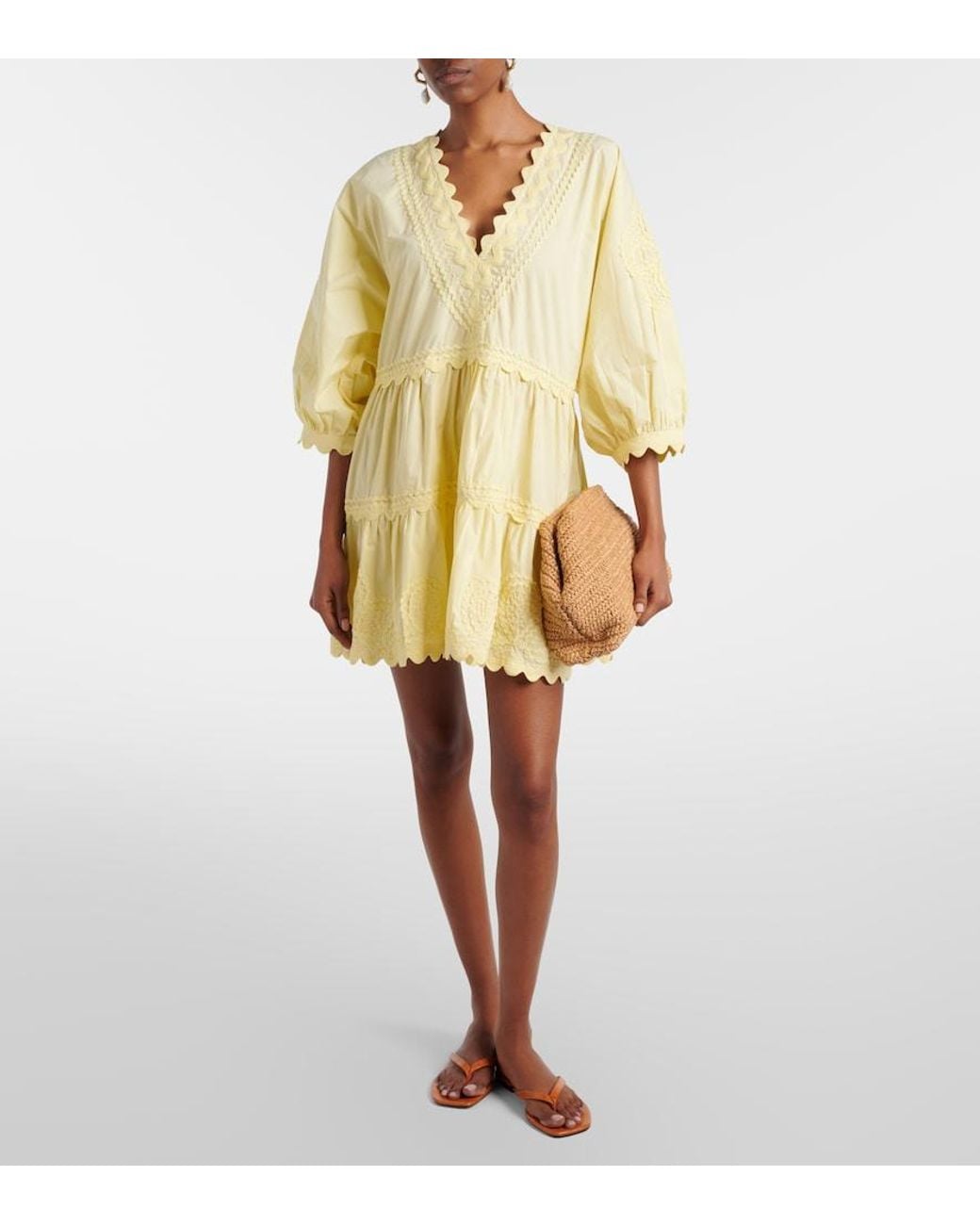 Juliet Dunn Yellow Embroidered Cotton Minidress