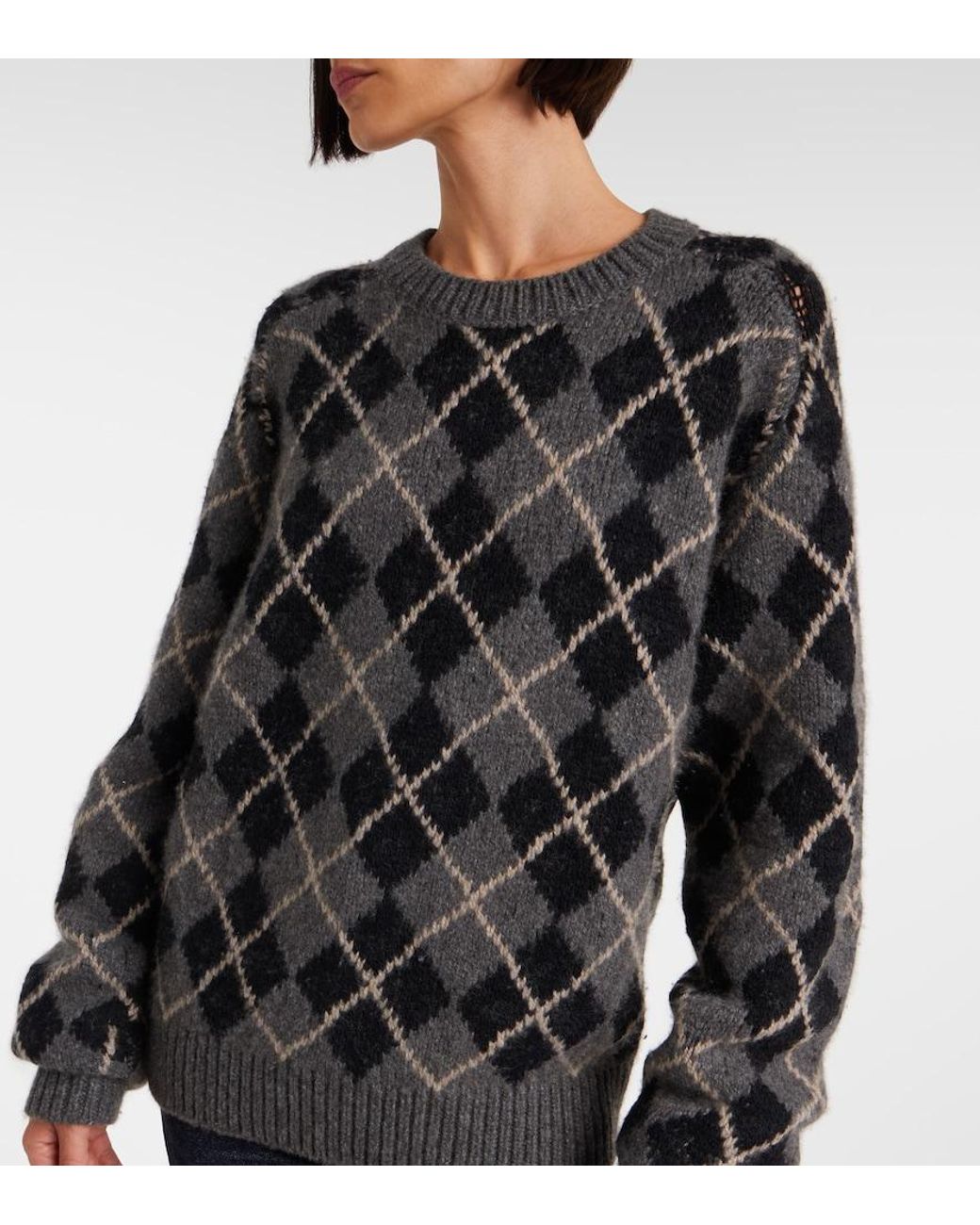 Khaite Black Pratt Argyle Cashmere Sweater