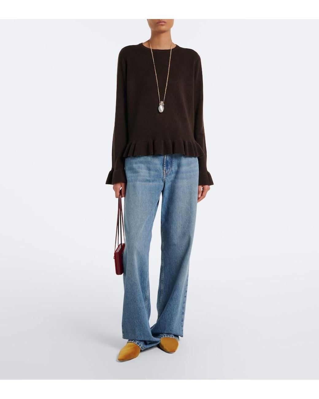 Jardin Des Orangers Black Ruffled Virgin Wool And Cashmere Sweater
