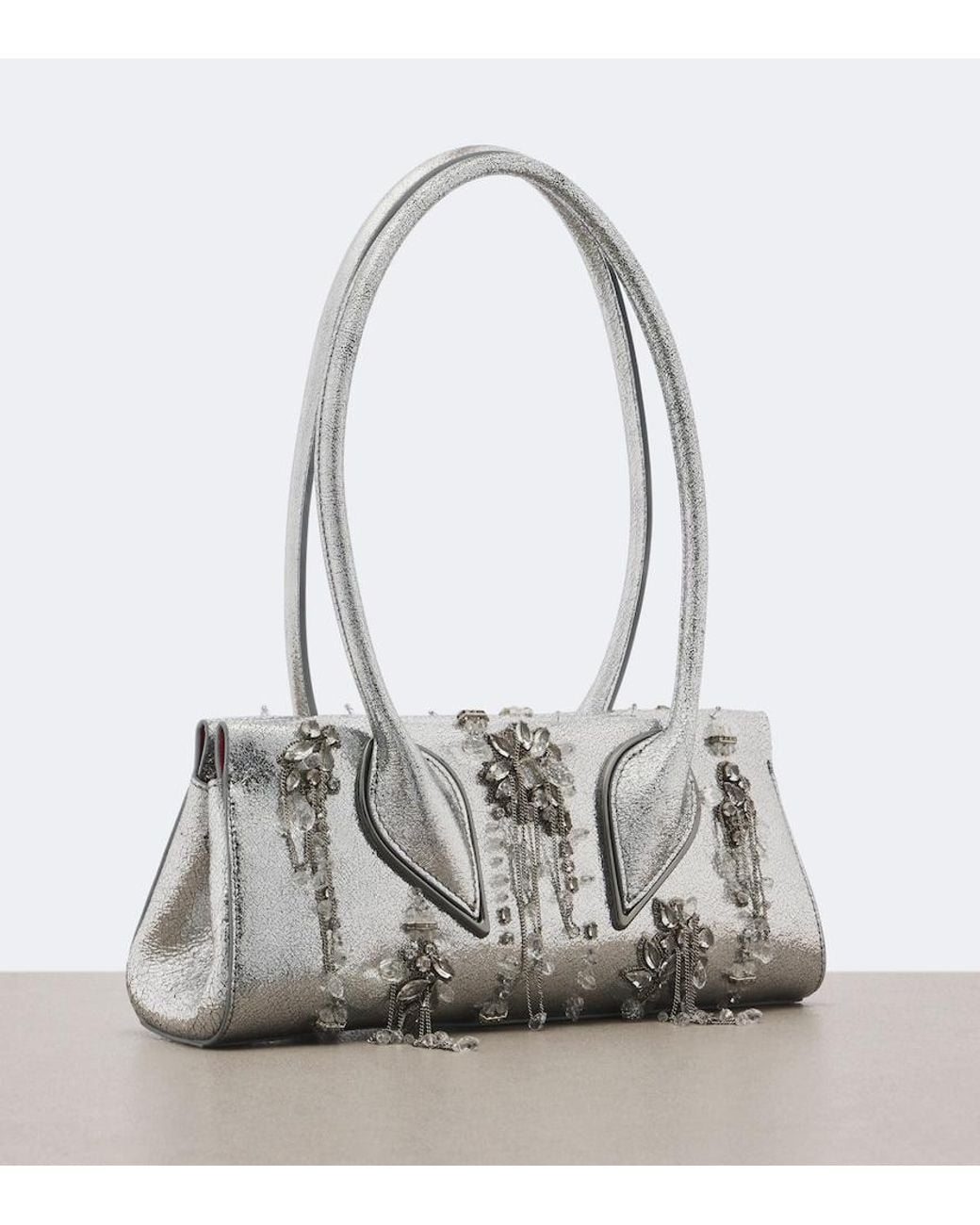 Christian Louboutin Gray Venus Small Embellished Leather Shoulder Bag
