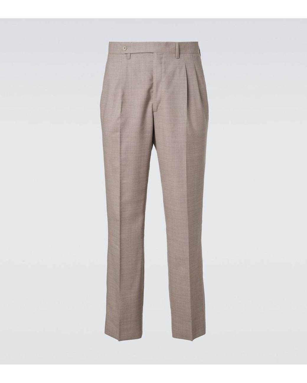 STÒFFA Gray Pleated Wool Wide-Leg Pants for men