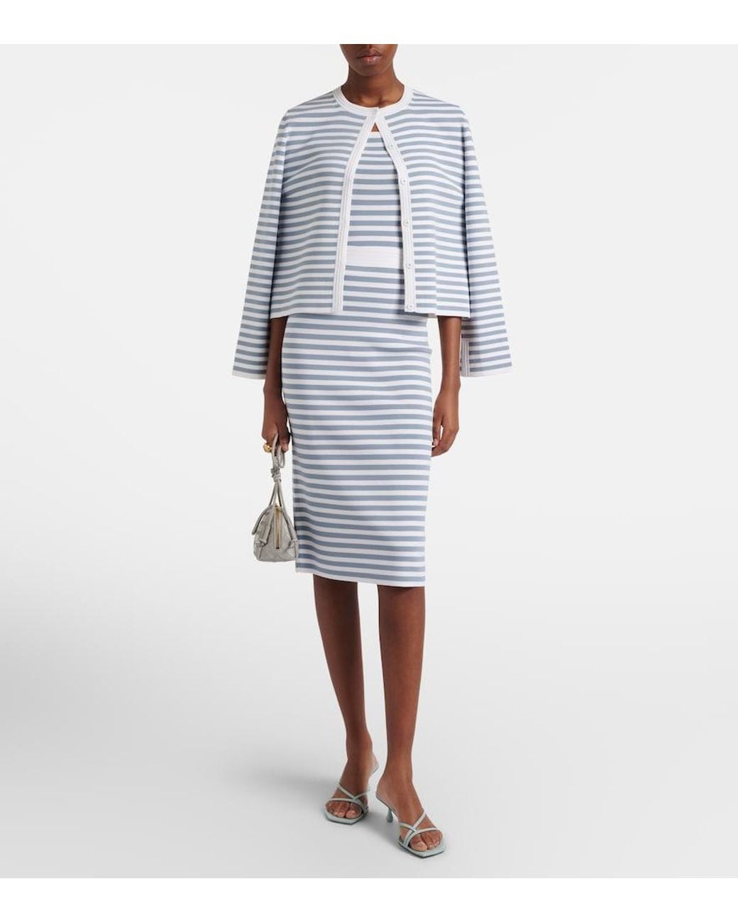 Max Mara Blue Gennaio Striped Midi Skirt