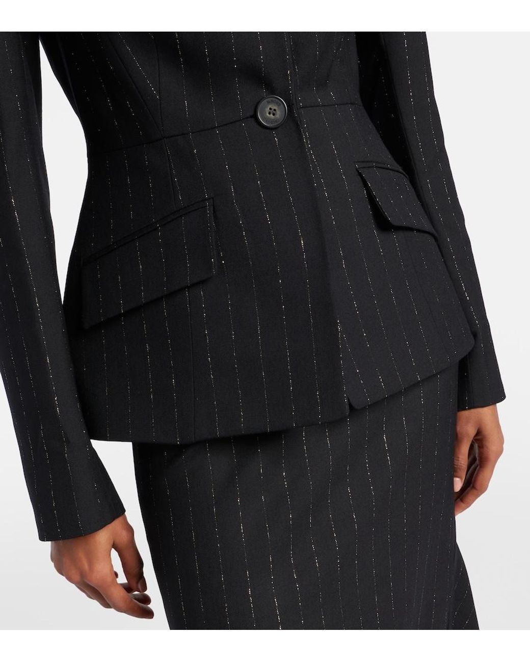 Erdem Black Pinstripe Wool Blazer