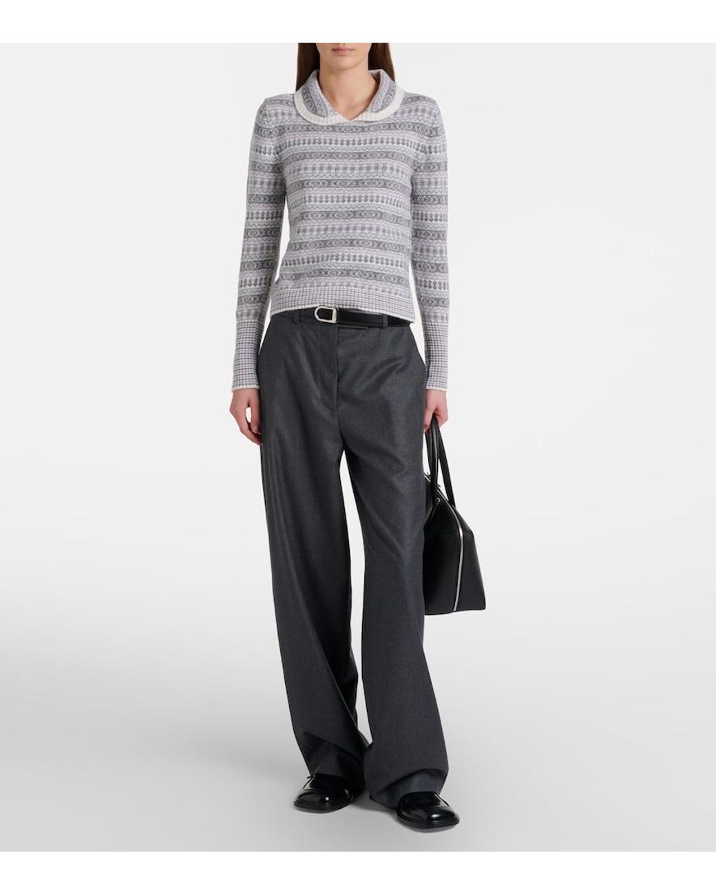 Maglione Con Effetto Jacquard E Colletto Arrotondato di Thom Browne in Gray