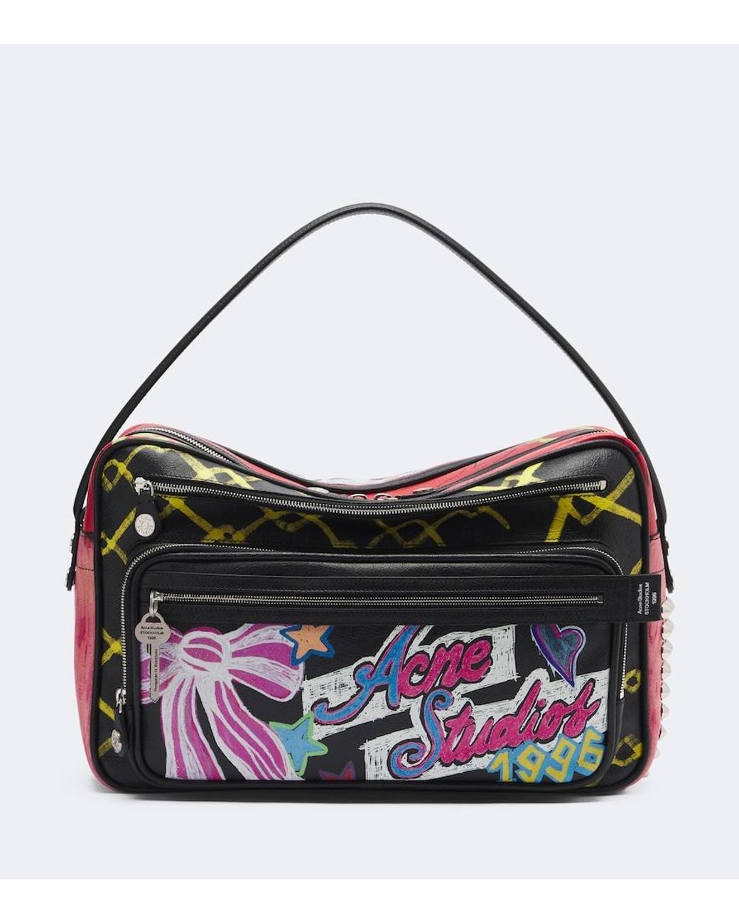 Acne Black Camero Camera Printed Leather Shoulder Bag