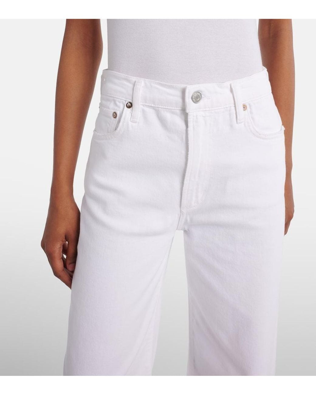 Agolde White Harper Crop Mid-Rise Wide-Leg Jeans
