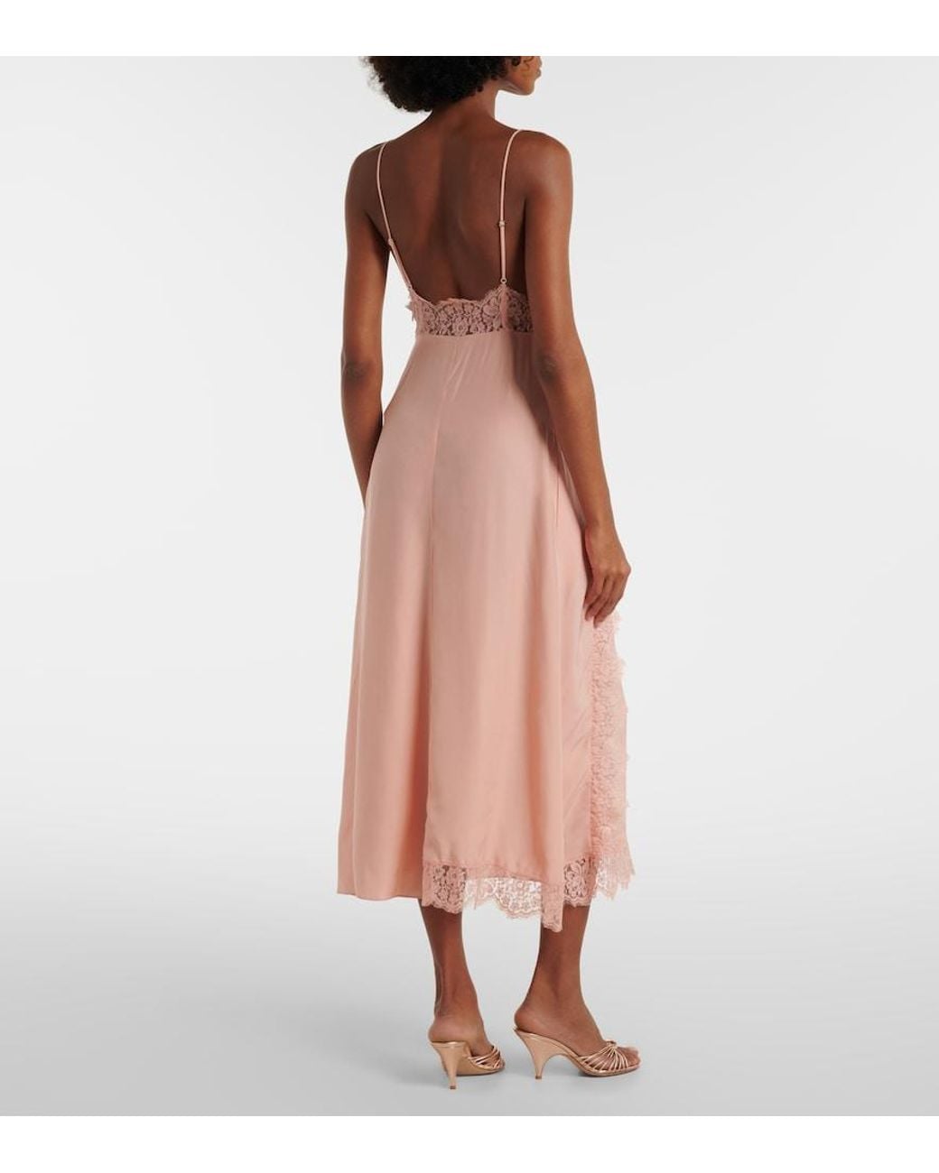 Stella McCartney Pink Lace-Trimmed Silk Midi Dress