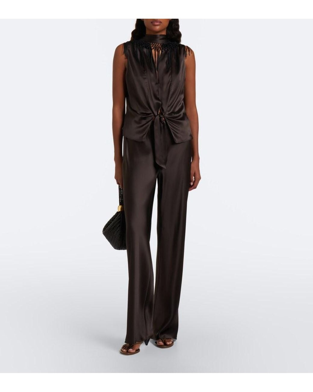 SIR. Lula Fringed Scarf-Detail Silk Top in Black | Lyst