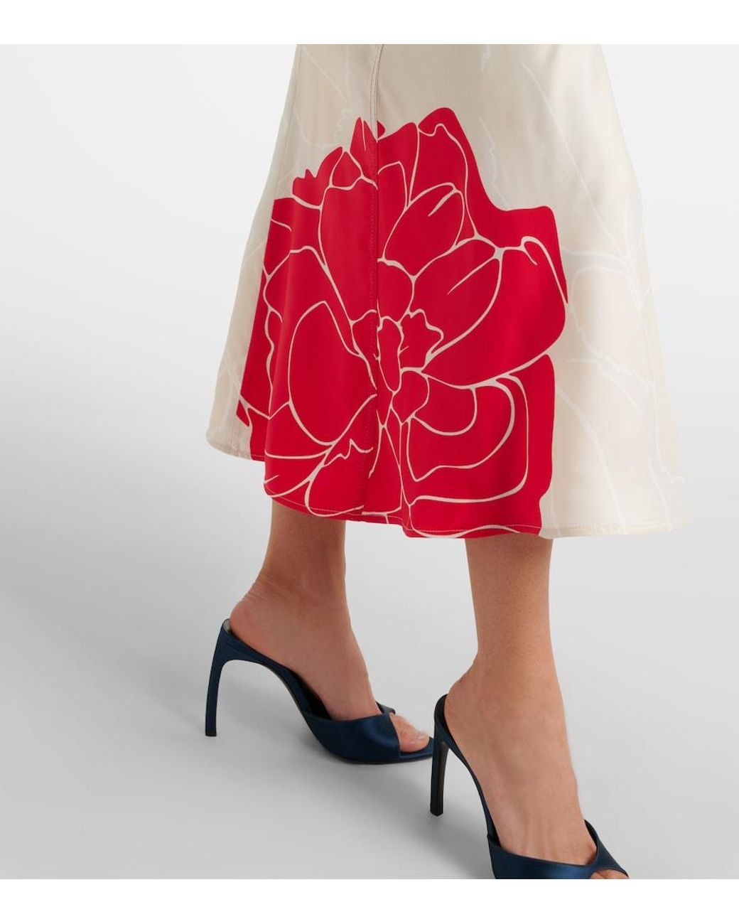 Victoria Beckham White Gathered Floral Midi Dress