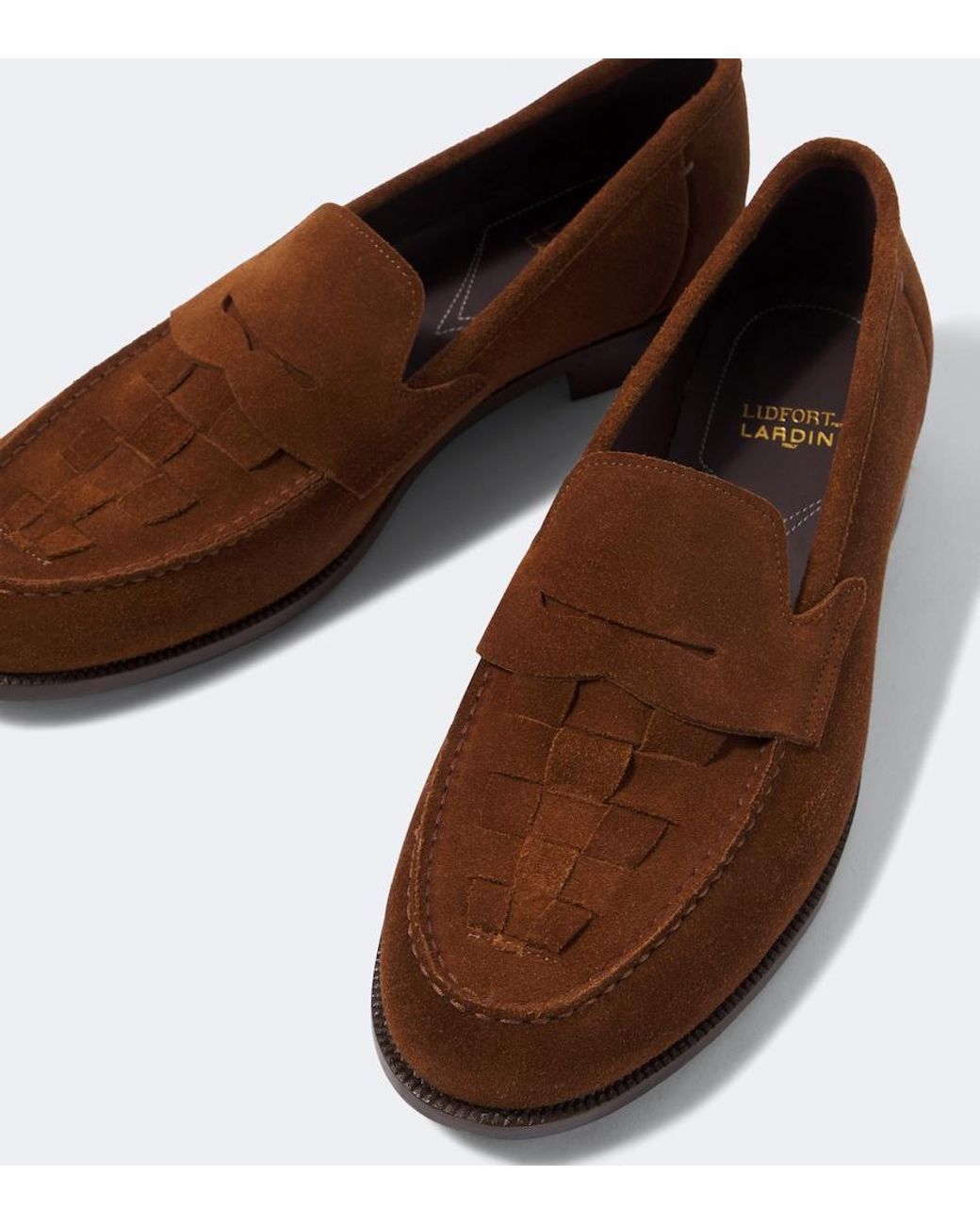 Lardini Brown Woven Suede Penny Loafers for men