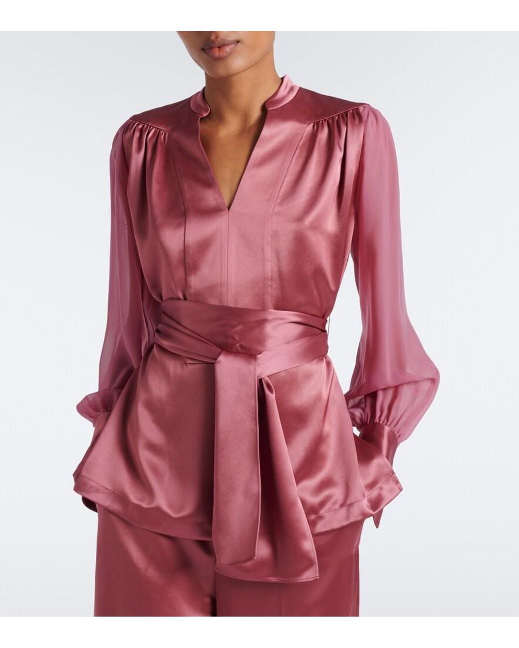 Joseph Red Paula Satin And Chiffon Blouse