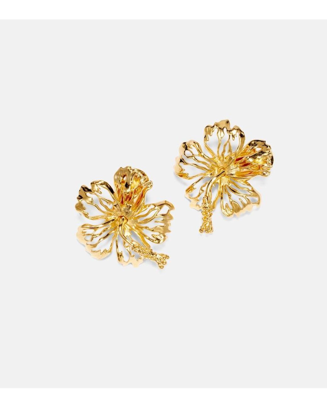Oscar de la Renta Metallic Hibiscus Clip-On Earrings