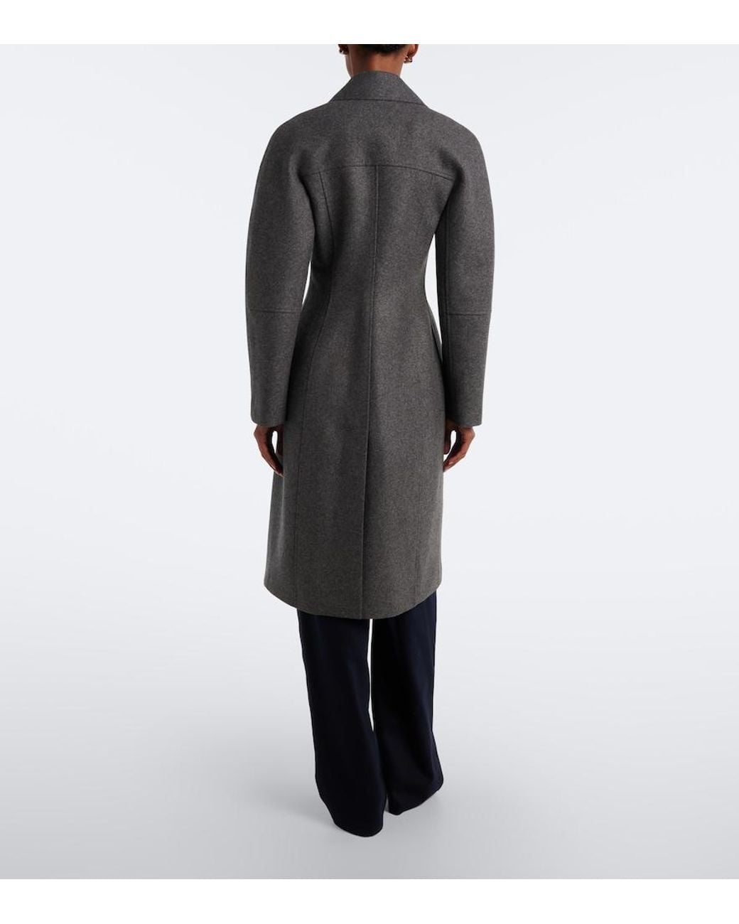 Jil Sander Gray Double-Breasted Virgin Wool Coat