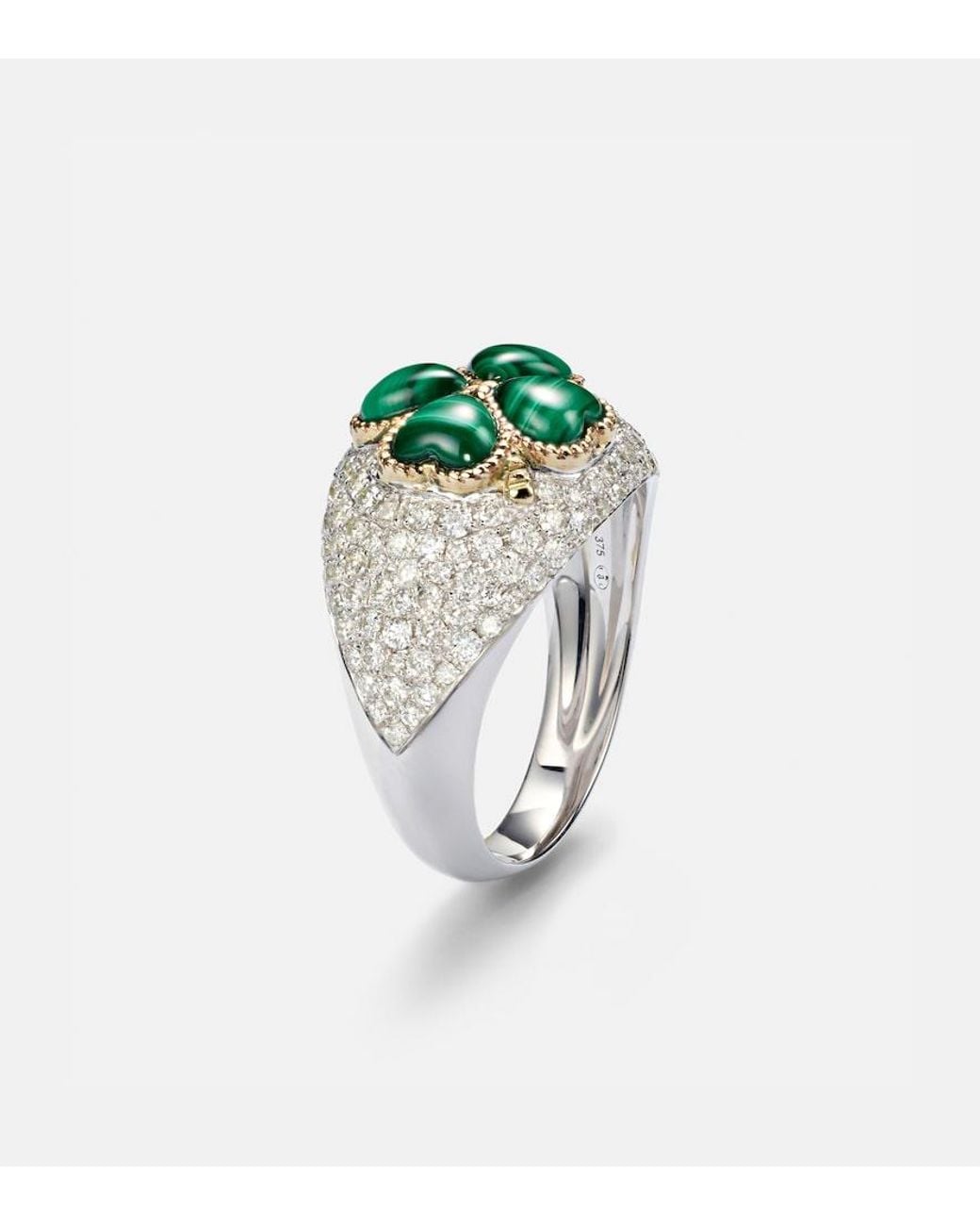 Yvonne Léon White 9Kt Ring With Diamonds And Malachite