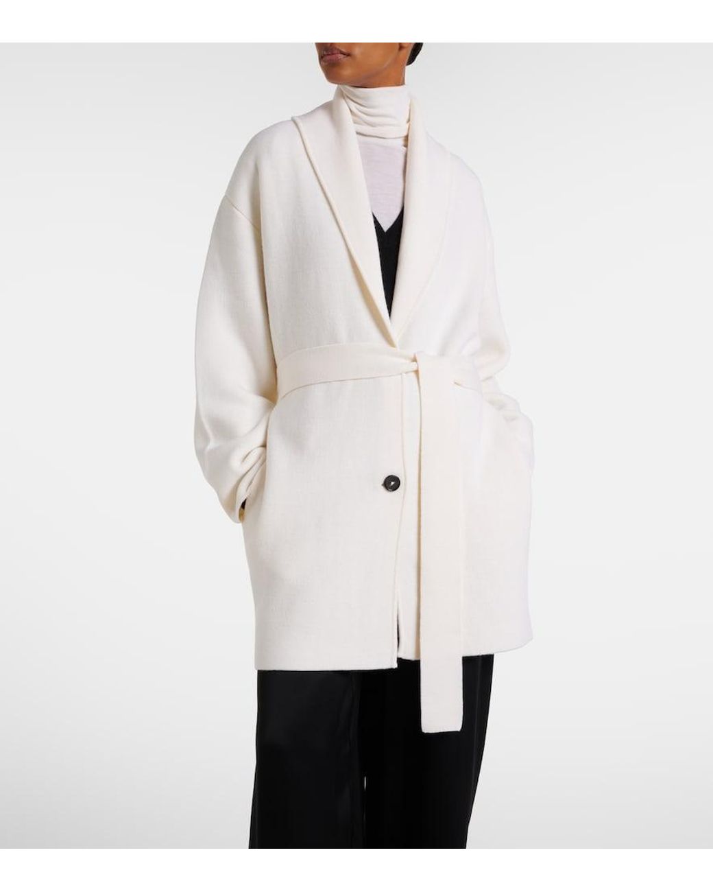 Totême  White Belted Wool Coat