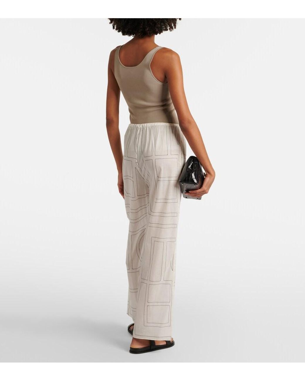 Totême  White Monogram Cotton-Blend Wide-Leg Pants