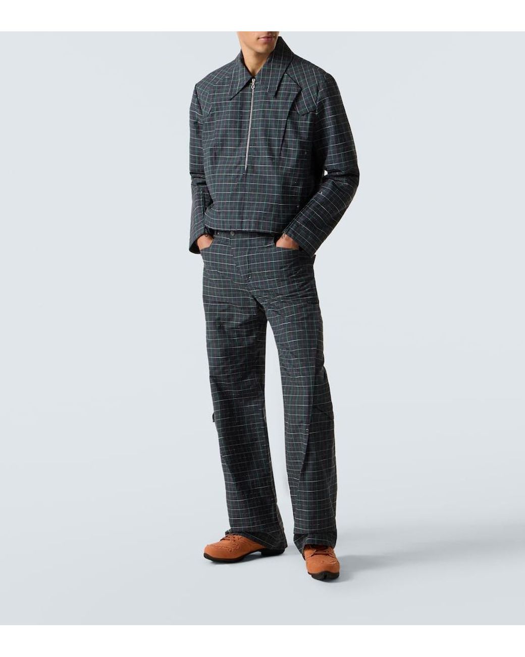 Kiko Kostadinov Blue Kraner Checked Cotton-Blend Wide-Leg Pants for men