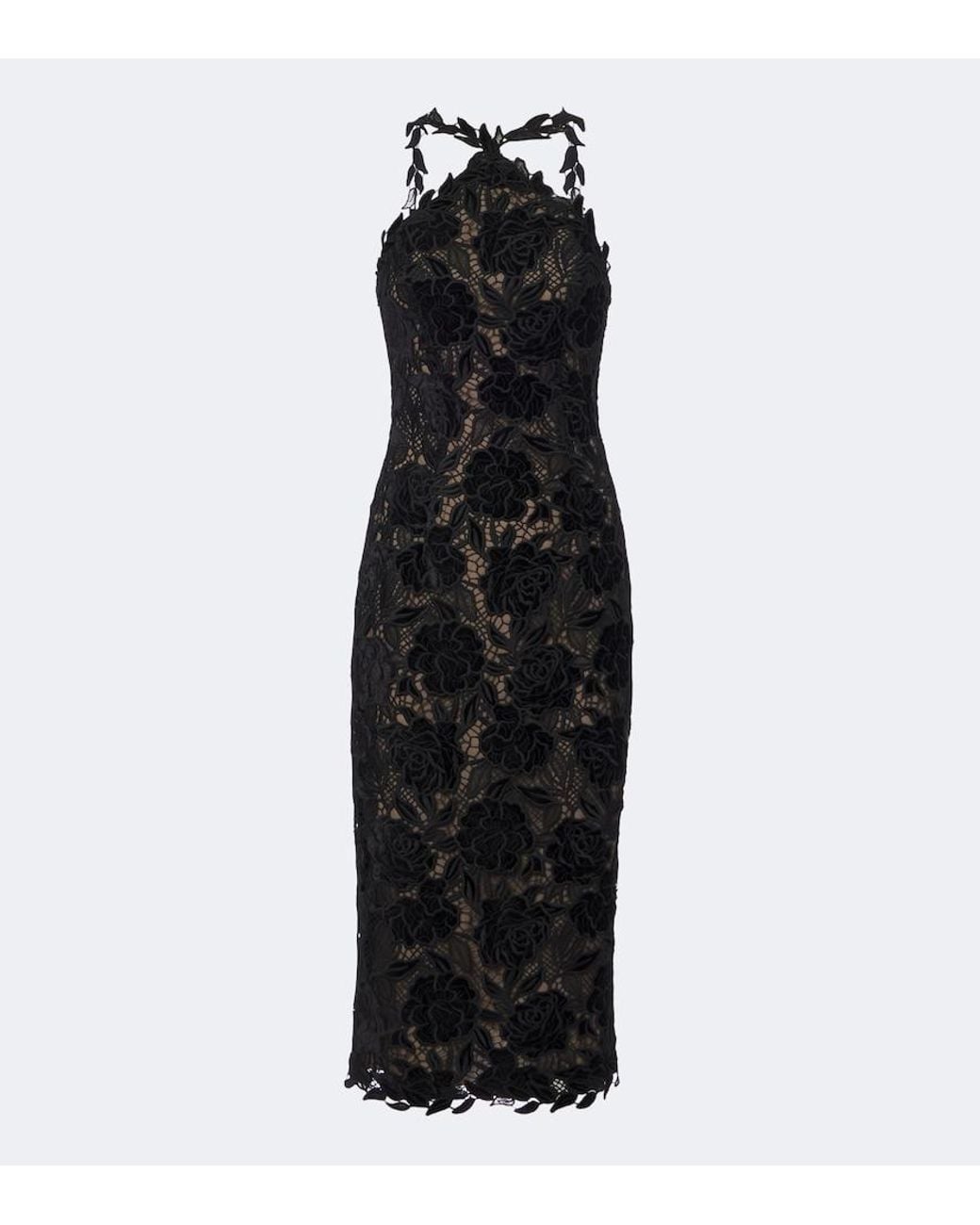 Carolina Herrera Black Guipure Lace Halterneck Cocktail Dress