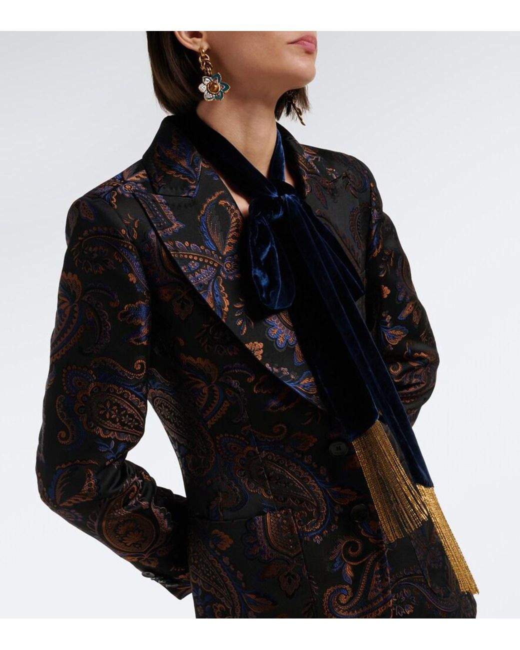 Etro Blue Beaded Fringed Velvet Scarf