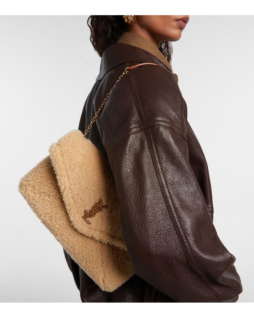 Saint Laurent Metallic Cassandre Envelope Shearling Shoulder Bag