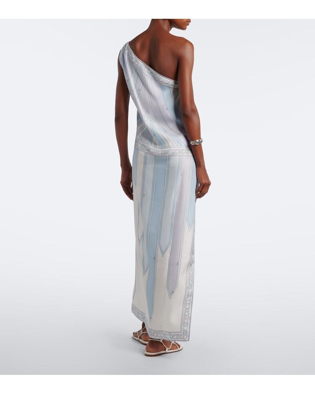 Emilio Pucci White Iride One-Shoulder Silk Twill Gown