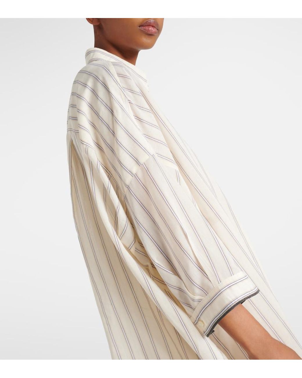 Brunello Cucinelli White Striped Cotton And Silk Shirt