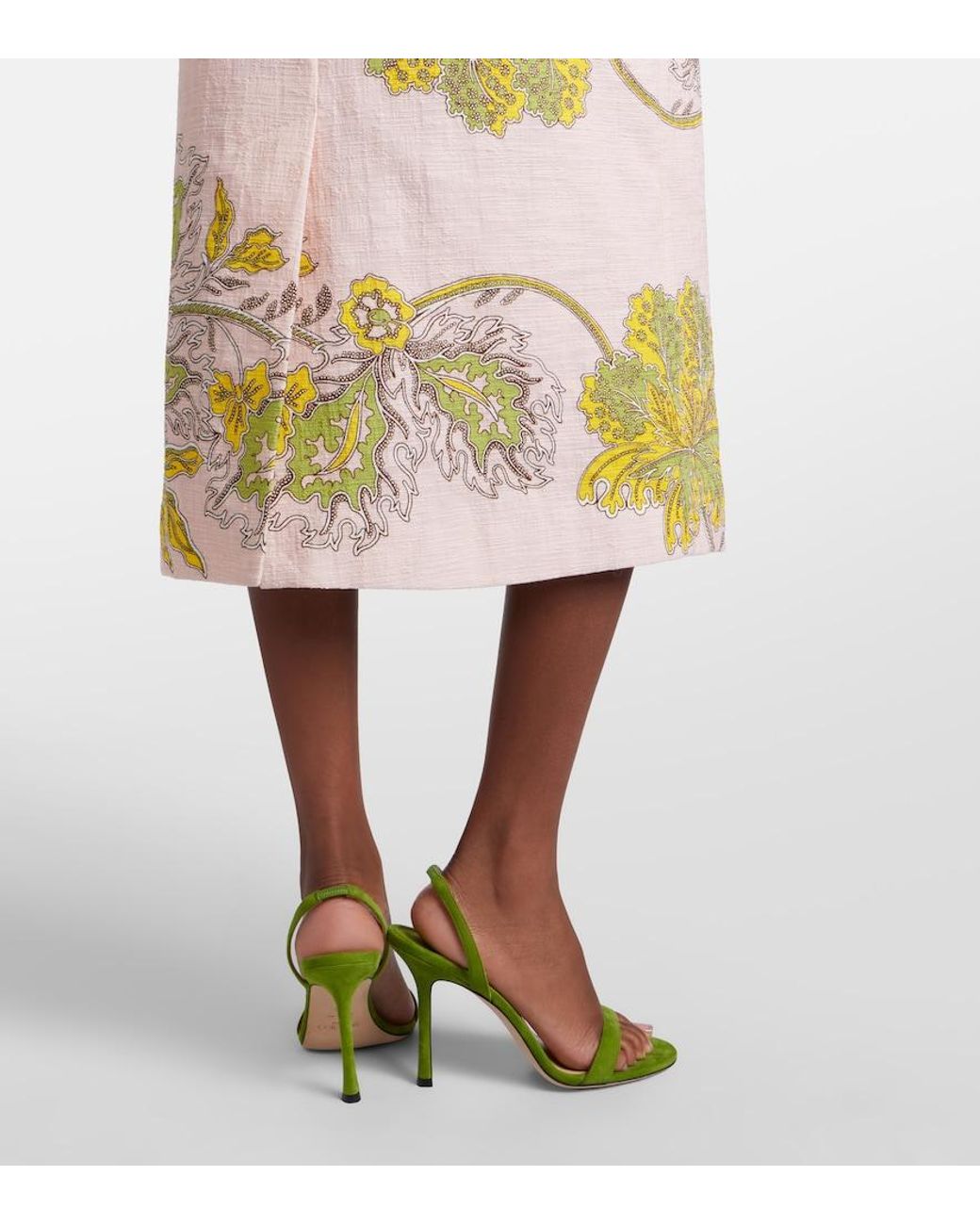 LaDoubleJ Yellow Printed Cotton Midi Skirt