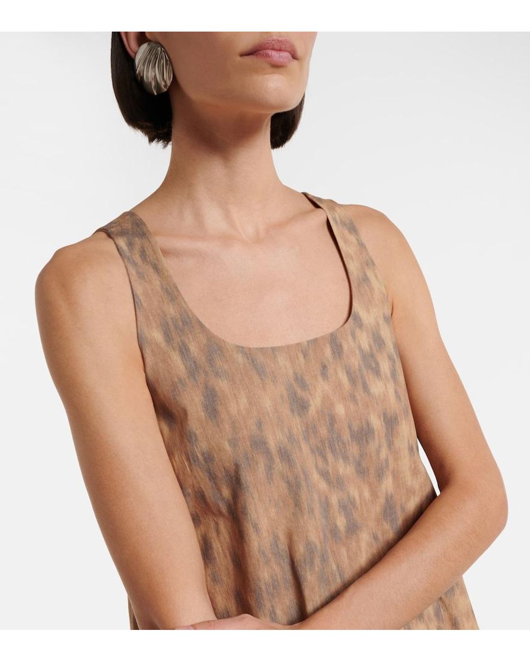 Ganni Brown Ruffled Printed Cotton Minidress