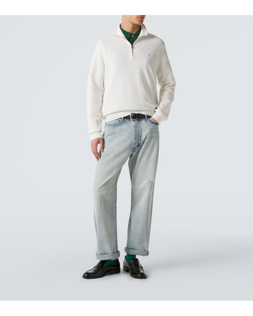 Polo Ralph Lauren White Cotton Half-Zip Sweater for men