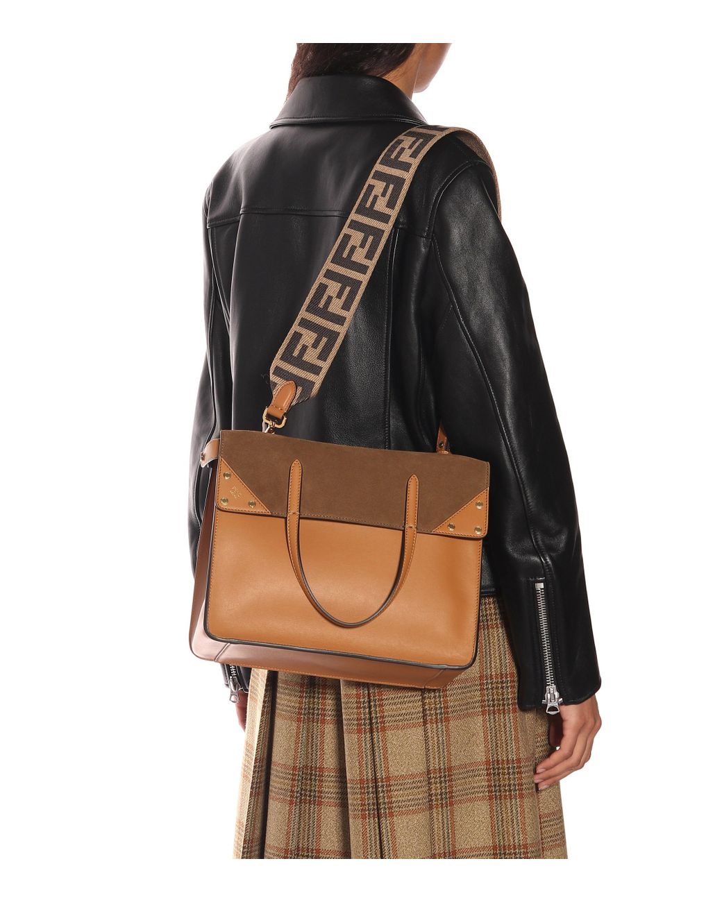 Fendi Flip Leather And Suede Shoulder Bag in Brown | Lyst