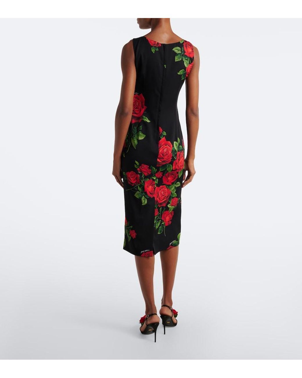 Dolce & Gabbana Red Floral Silk-Blend Midi Dress