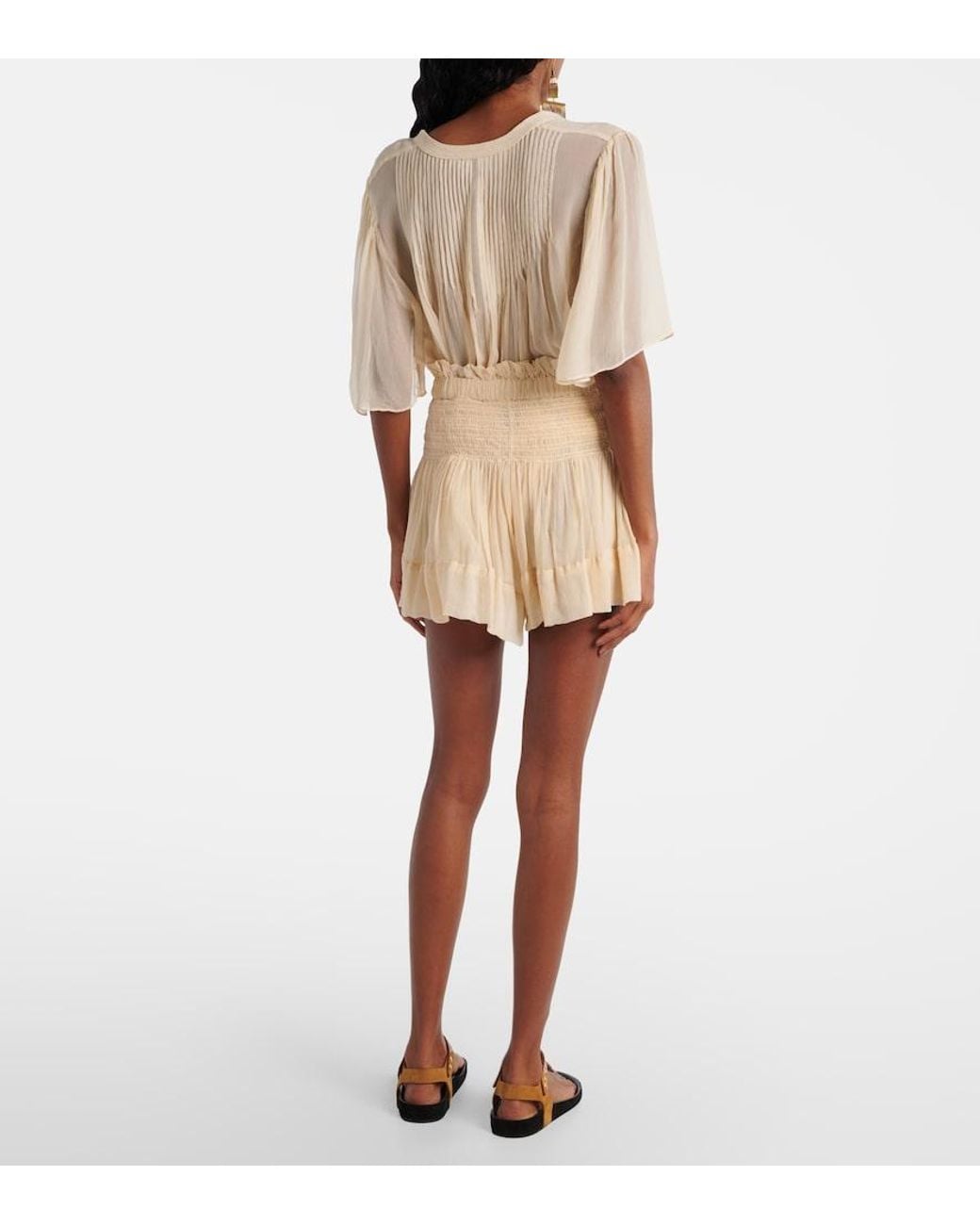 Isabel Marant Natural Maelly Shirred Silk Shorts