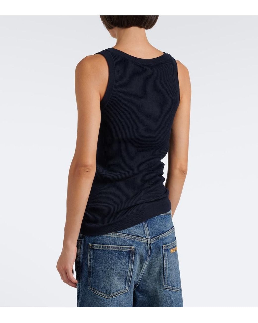 Miu Miu Blue Ribbed-Knit Cotton Tank Top