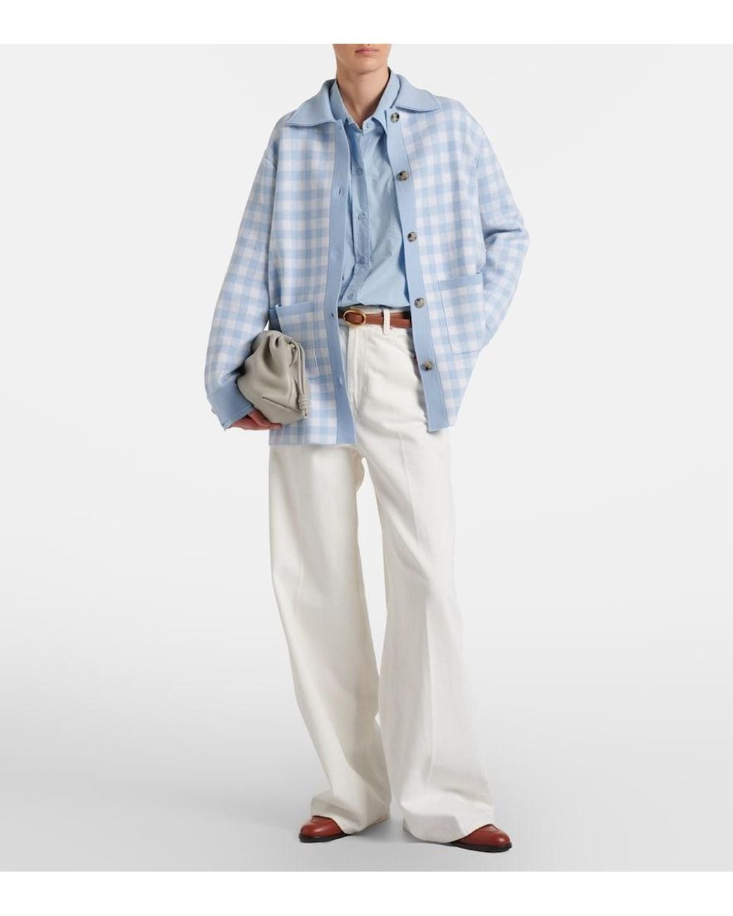 Jardin Des Orangers Blue Gingham Wool And Cashmere Cardigan