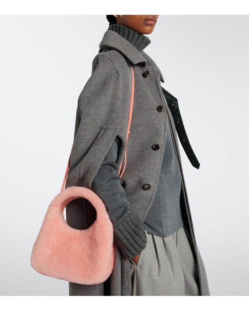 Bottega Veneta Pink Campana Intrecciato Shearling Top-Handle Bag
