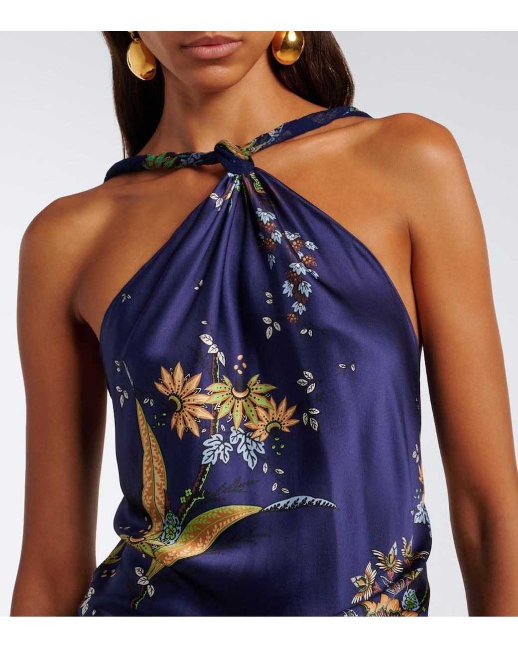 Staud Blue Charli Printed Silk-Blend Maxi Dress