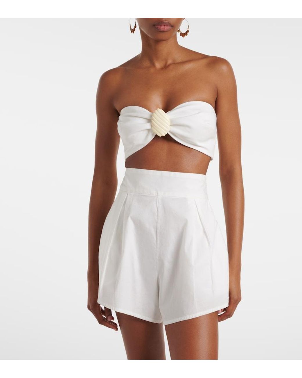 Adriana Degreas Natural Embellished Cotton-Blend Bandeau Top